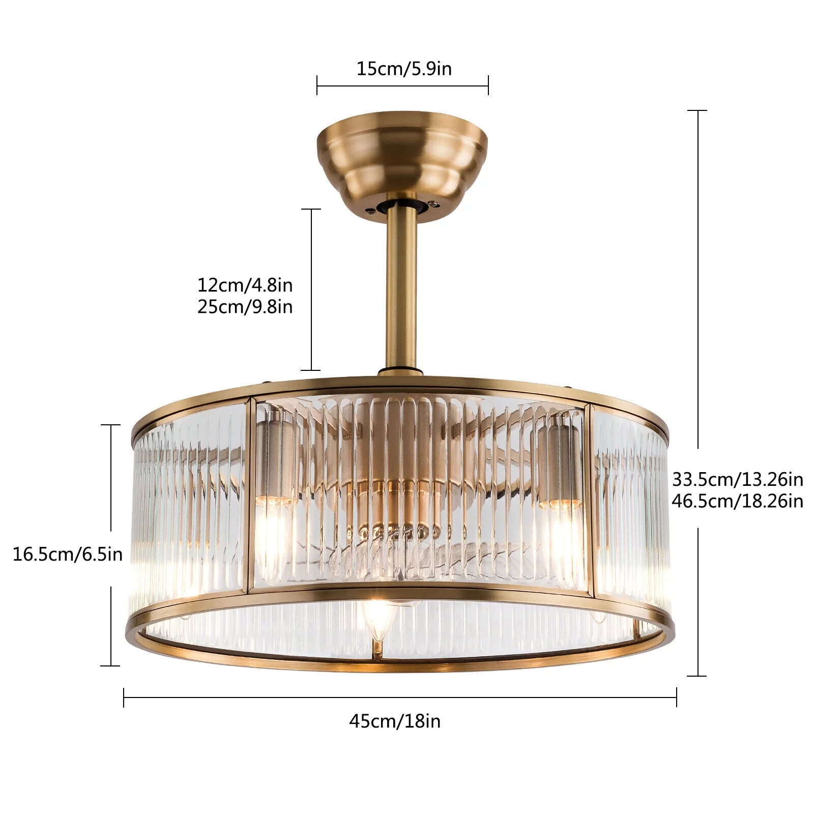 SHZICMY 18inch Farmhouse Ceiling Fan Light Gold With Remote Control For Kitchen Island