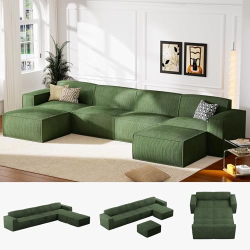 Marsail 142" Oversized Deep U Shaped Modular Sofa, Corduroy Cloud Couches with Deep Seats and High-Back Design