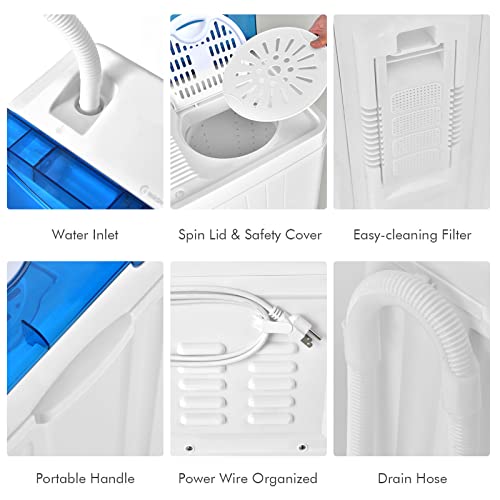 COSTWAY Portable Washing Machine, Twin Tub 26lbs Capacity Laundry Washer, 18lbs Washer and 8lbs Spinner Combo with Timer Knobs, Built-in Drain Pump