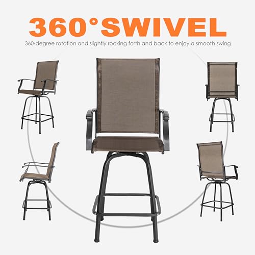 NUU GARDEN 5 Piece Patio Bar Set with Square Silk Screen Bar Height Glass Table and 4 Counter Textilene Height Swivel Chairs for Patio, Yard, Outdoor