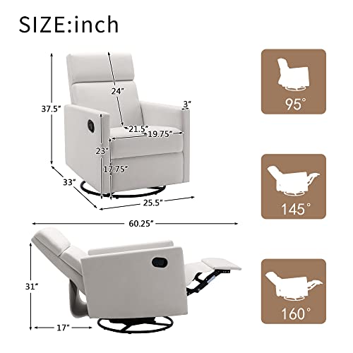 LUMISOL Power Swivel Rocker Recliner Chair, Electric Glider Reclining Sofa Chair with USB Ports