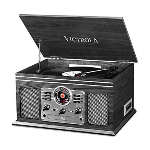 Victrola The Quincy 6-in-1 Bluetooth Record Player & Multimedia Center with Built-in Speakers &ndash; 3-Speed Turntable, CD & Cassette Player