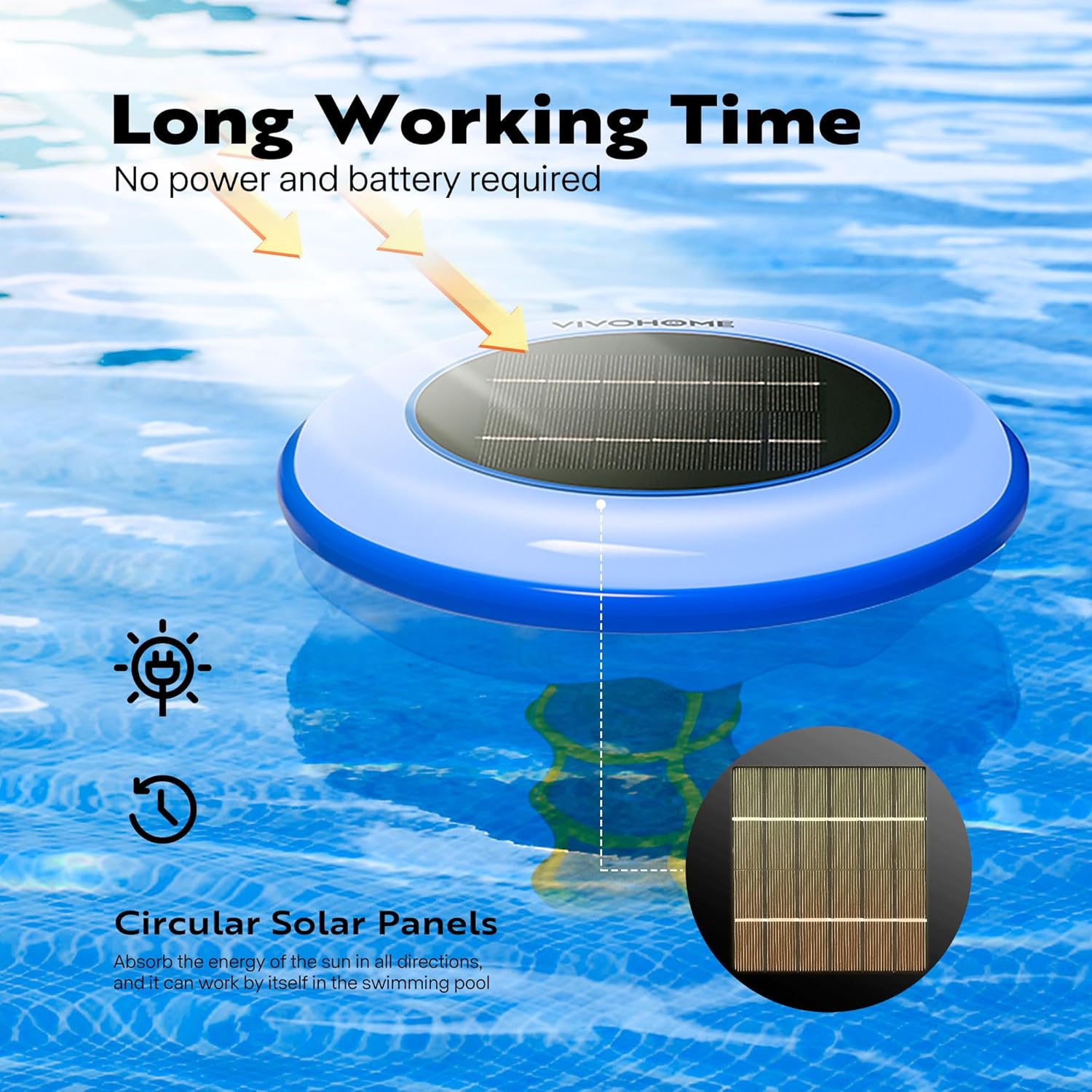 VIVOHOME Solar Pool Ionizer Chlorine-Free Sun Shock & Water Purifier Automatic Pool Cleaner Up to 35,000 Gal - Round