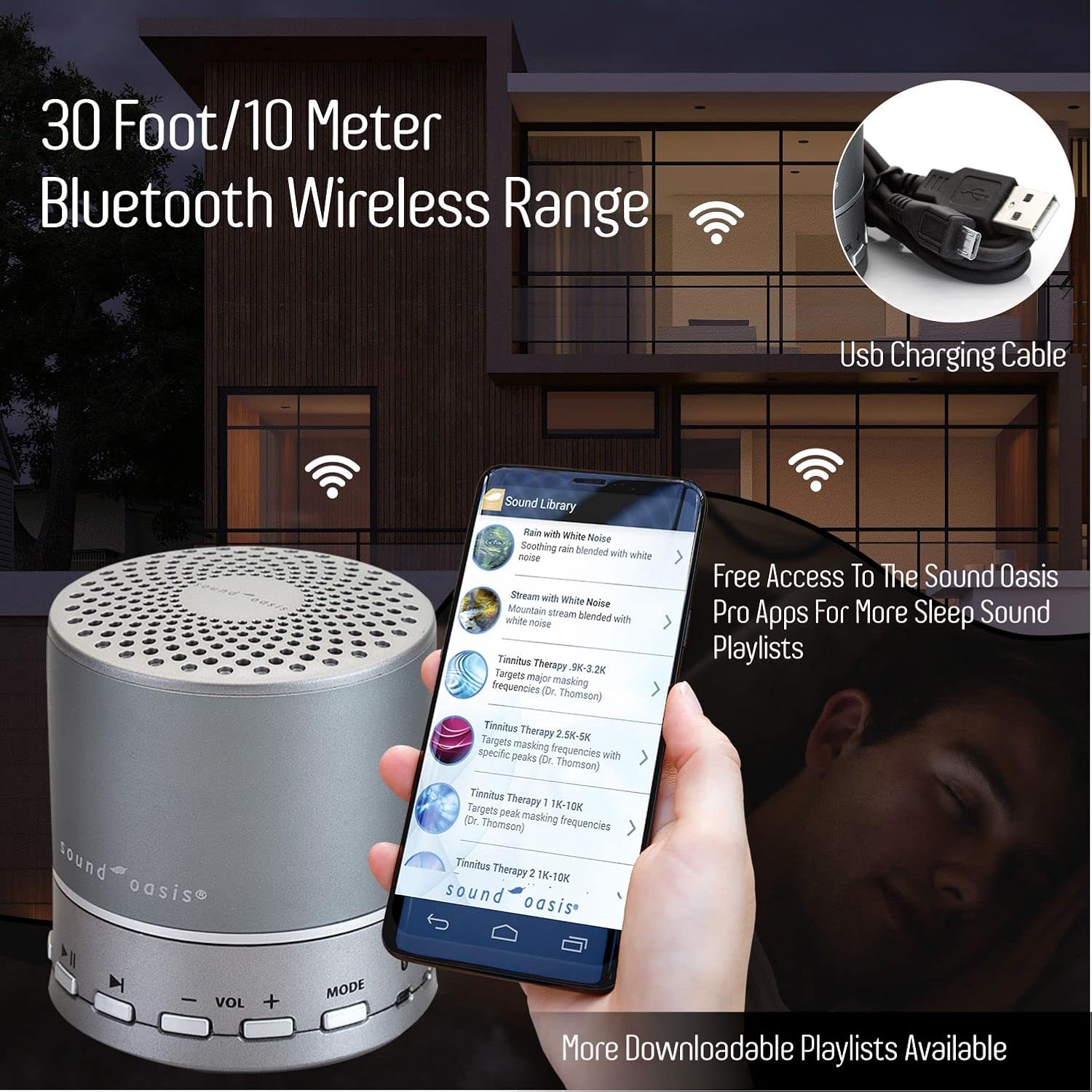 Sound Oasis Sound Machine for Sleep - Built in Bluetooth Speaker Big Bass Sound - Portable Home and Travel White Noise Machine
