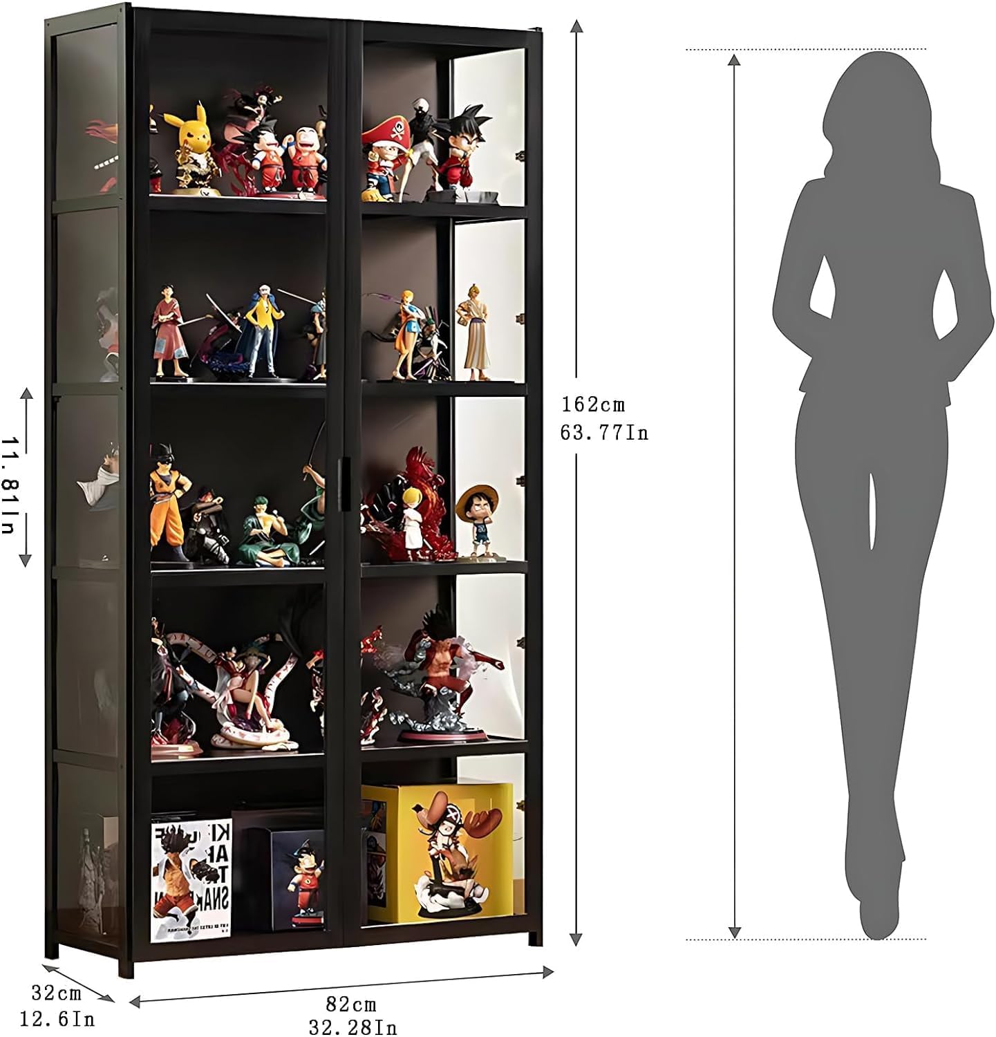 5-Tier Curio Display Cabinet, Storage Shelves with Acrylic Glass Door, Collectibles Toy Organizers Rack & Display Shelf