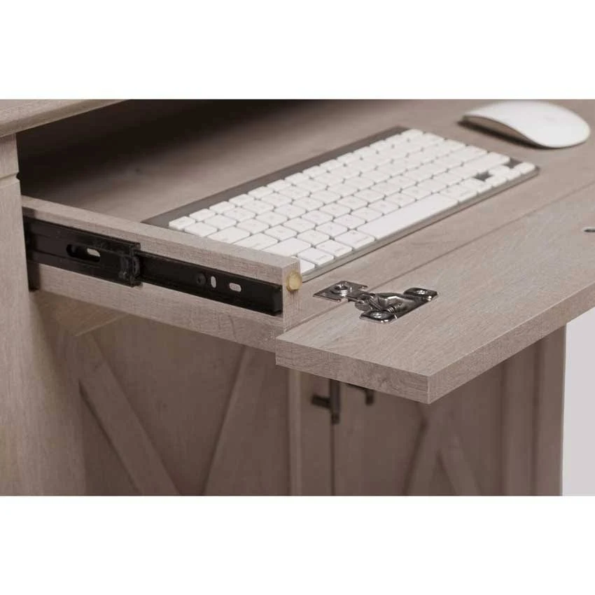 Bush Furniture KWS012WG Key West Laptop Storage Desk Credenza with 5 Shelf Bookcase, Washed Gray