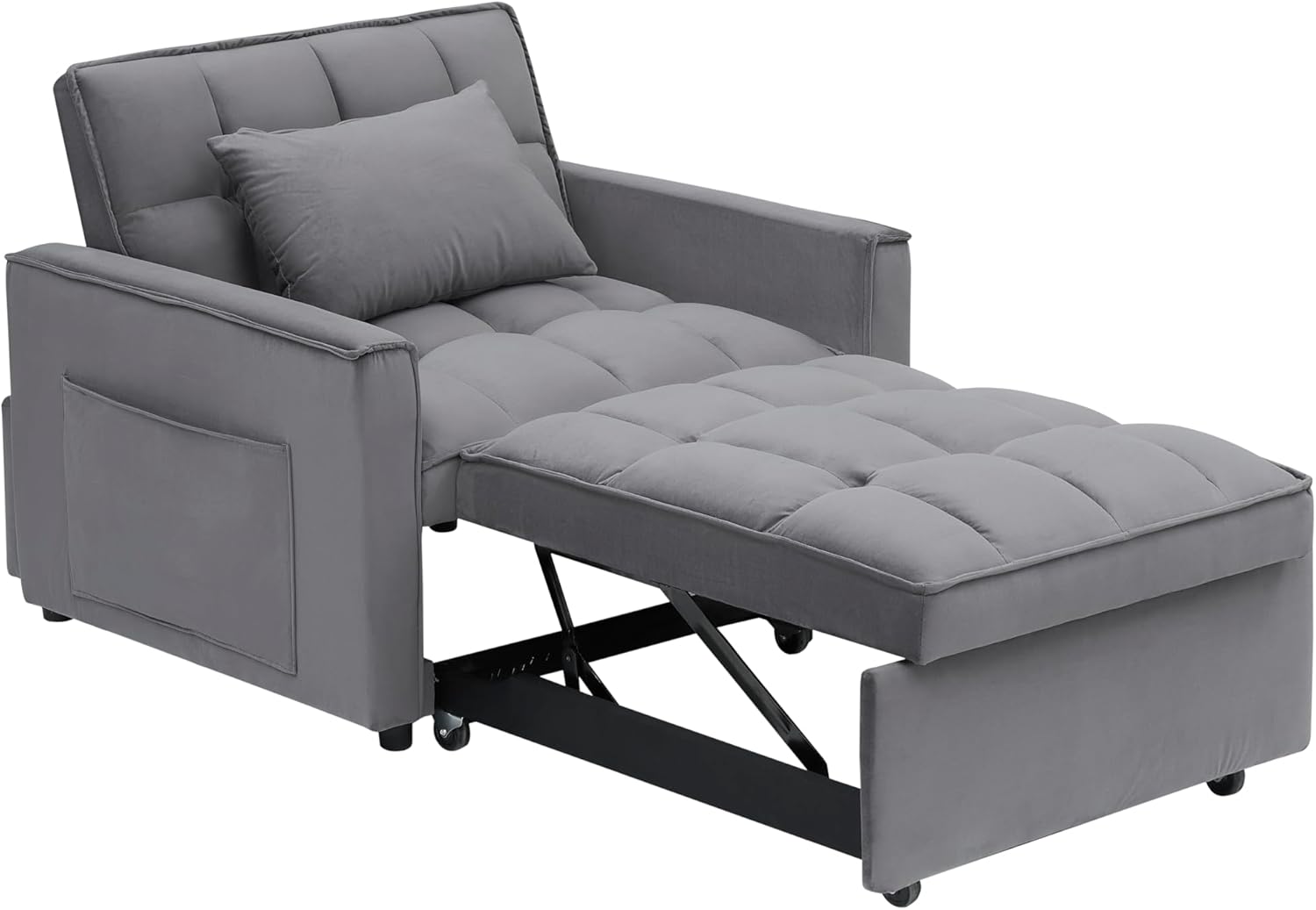 bed8 35" Twin Size Pull 3 in 1 Convertible Sleeper Chair, Velvet Reading Armchair, Futon Recliner, Foldable Chaise Lounge Sofa with Pullout Bed