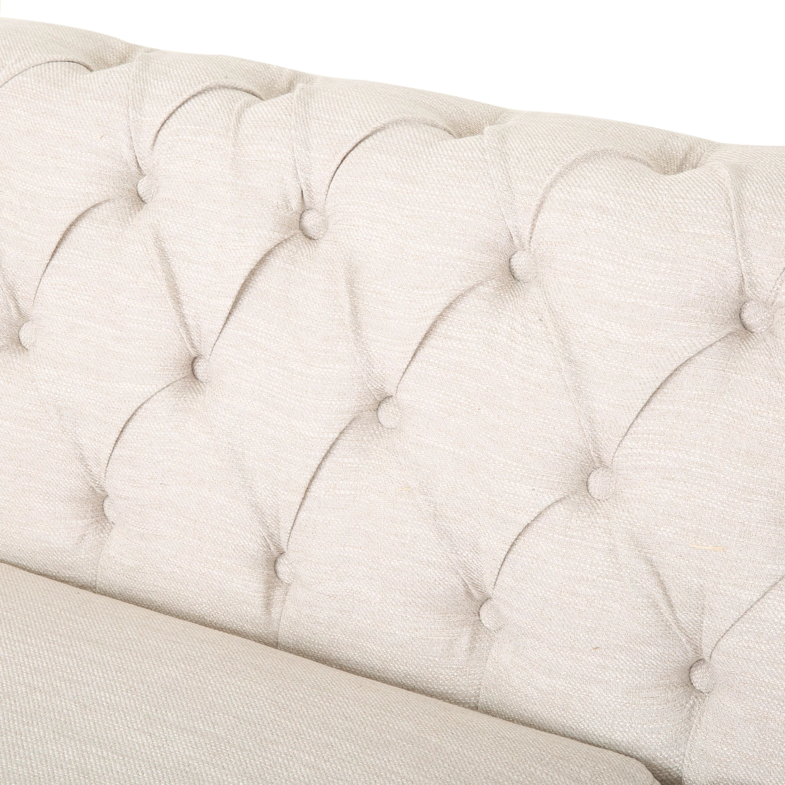 Noble House Petes Fabric Tufted 3 Seater Sofa, Beige