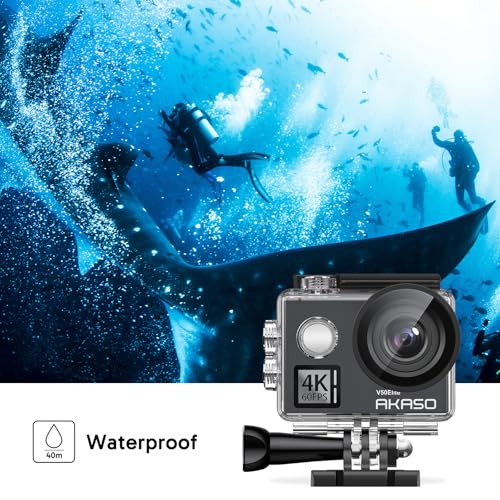 AKASO V50 Elite 4K60fps Action Camera with 128GB MicroSDXC U3 Memory Card Accessories Kit Bundle Voice Control EIS 131 feet Waterproof Camera 8X Zoom