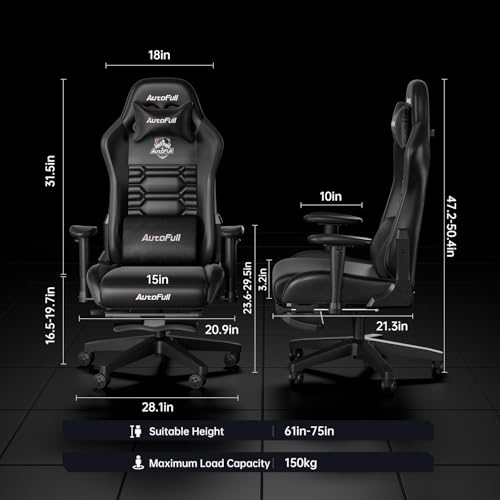 AutoFull C3 Gaming Chair, Racing Style Gaming Chair with Velvet Material Ergonomic Lumbar Support,Adjustable High Back PU Leather PC Chair,Black