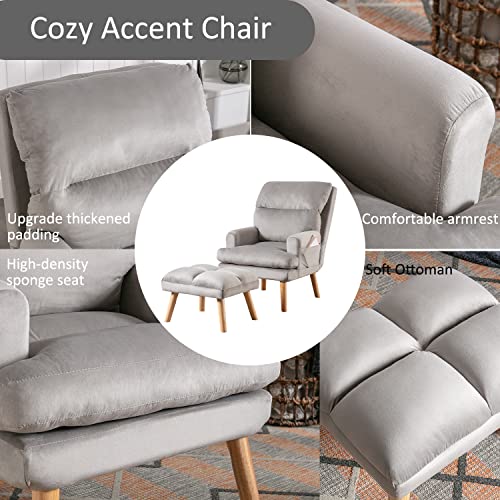INZOY Accent Chairs with Ottoman, Velvet Fabric Armchair with Ottoman for Bedroom Living Room
