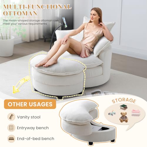 Swivel Barrel Accent Sofa Chair with Phone Holder & Storage Ottoman