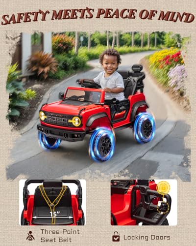 24V Ride on Toys for Big Kids, Licensed Ford Bronco Raptor 2 Seater Ride on Cars with Remote Control, Ride on Truck w/ 4-Wheeler Suspension, 3 Speeds