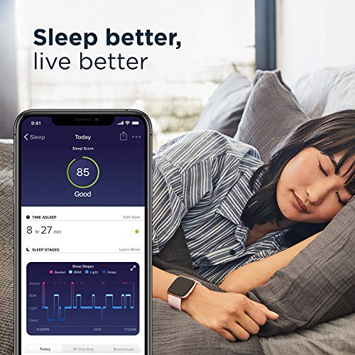 Fitbit Versa 2 Health and Fitness Smartwatch with Heart Rate, Music, Alexa Built-In, Sleep and Swim Tracking, Black/Carbon