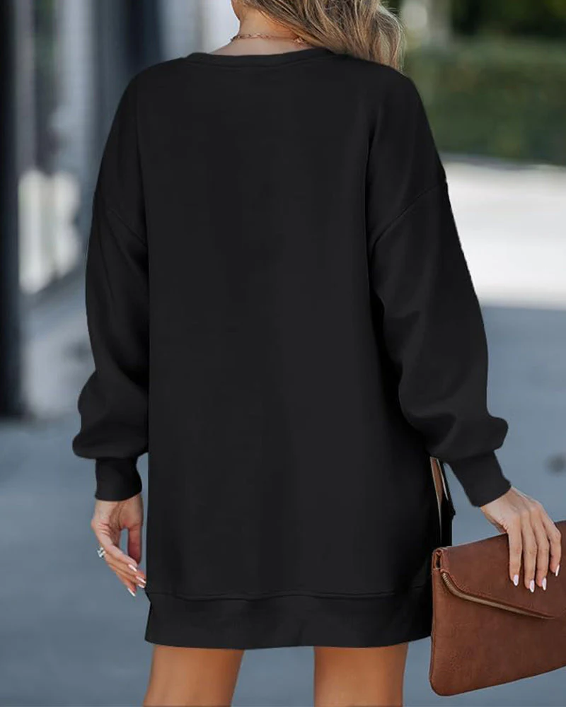 Casual Long Sleeve Zipper Slit Oversized Sweatshirt
