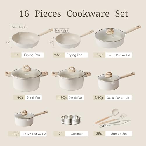 CAROTE 17pcs Pots and Pans Set Non Stick, Kitchen Cookware Sets, Easy to Clean Kitchen Induction Pots and Pans, Pot and Pan Sets for Cooking