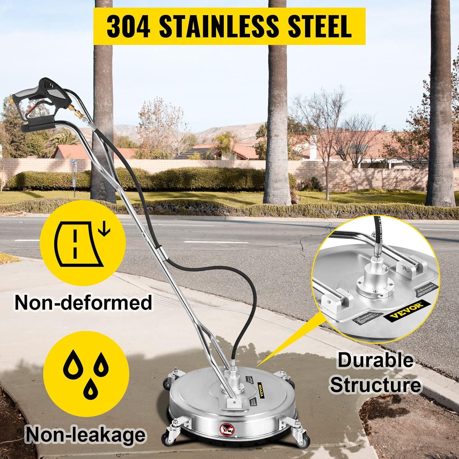 VEVOR Pressure Surface Cleaner, 18", 4000 PSI High-Pressure Washer with 1/4" Quick Connector, Dual Rotary Arms, and Castors