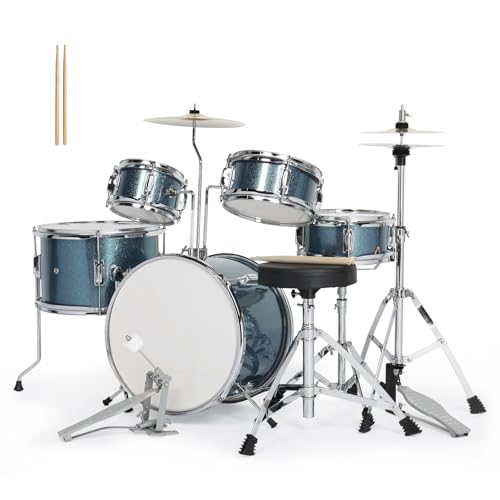 Ktaxon 5-Piece Complete Junior Drums Set, 14 Inch Beginners Drum Kit with Throne Stool, Pedal & Drumsticks, Kids Drums Musical Instruments W/Cymbal