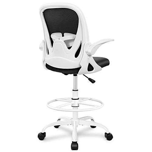 Primy Drafting Chair Tall Office Chair with Flip-up Armrests Executive Ergonomic Computer Standing Desk Chair with Lumbar Support and Adjustable
