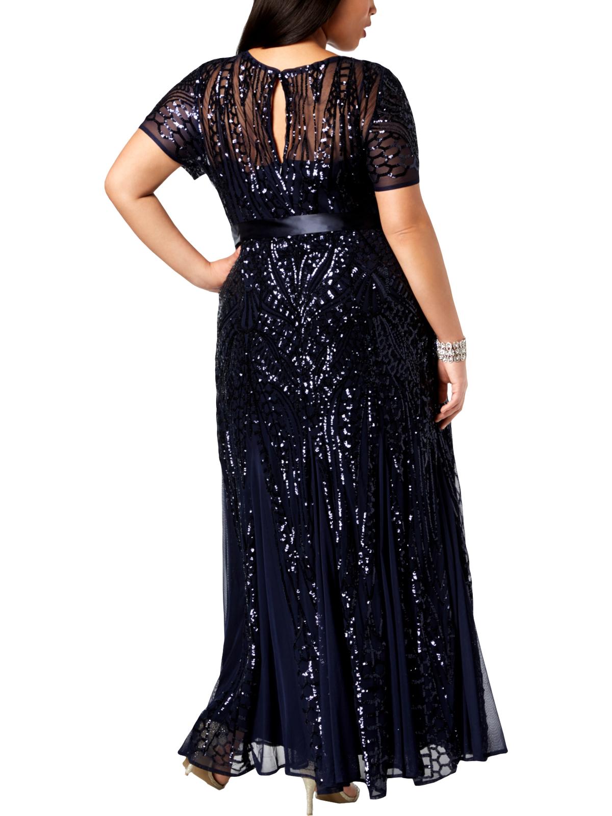 R&M Richards Womens Plus Formal Sequined Evening Dress