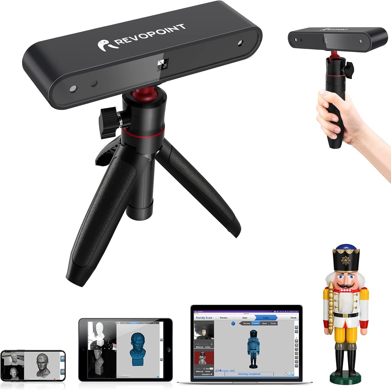 SUNWOW POP 3D Scanner, 0.3mm 8Fps 3D Printer Scanner with Tripod, Handheld and Fixed Scanning Modes for Human Face Body and Color Texture Scanning