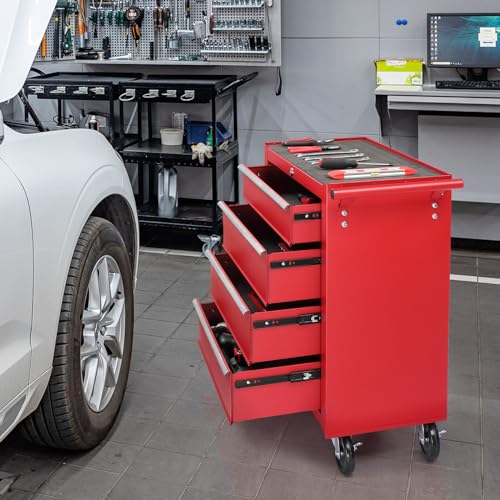 Winado 4-Drawer Tool Chest with Wheels & Lock & Key, Heavy Duty Cart Rolling Tool Box on Wheels, Metal Storage Cabinet