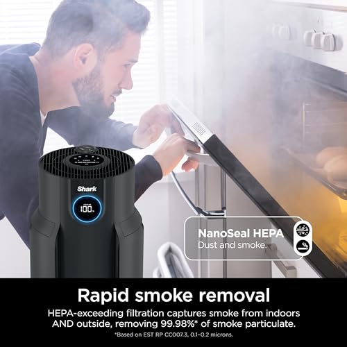 Shark NeverChange Air Purifier for Bedroom, Home, Office with HEPA Filter, Covers Up To 650 sq ft, Removes Dust and Smoke, HP152