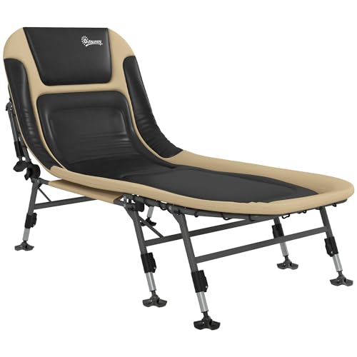 Outsunny Camping Cot for Adults, Folding Bed with Soft Padded Cushions & Headrest, 180° Adjustable Reclining Lounger