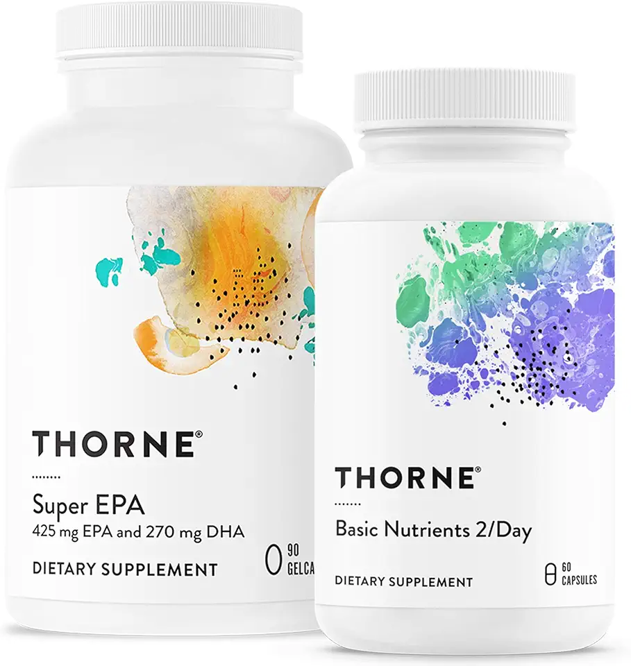 THORNE Wellness Essentials Bundle - Omega-3 & Multivitamin Combo - Super EPA & Basic Nutrients 2/Day - 30 Servings - Kansas Nuitrition - HNZSDS
