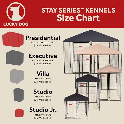 Stay Series 4 by 4 by 4.3 Feet Studio Jr. Black Powder Coat Steel Frame Outdoor Dog Kennel with Waterproof Canopy Roof and Gate Door, Khaki