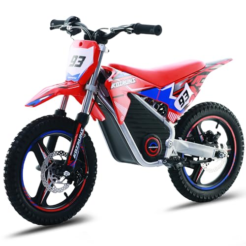 OLALA 36V Electric Dirt Bike for Kids Aged 4-8, Brushless 350W Racing Grade Electric Motorcycle, Up to 18.6MPH & 3 Speed Settings, Dual Disc Brakes