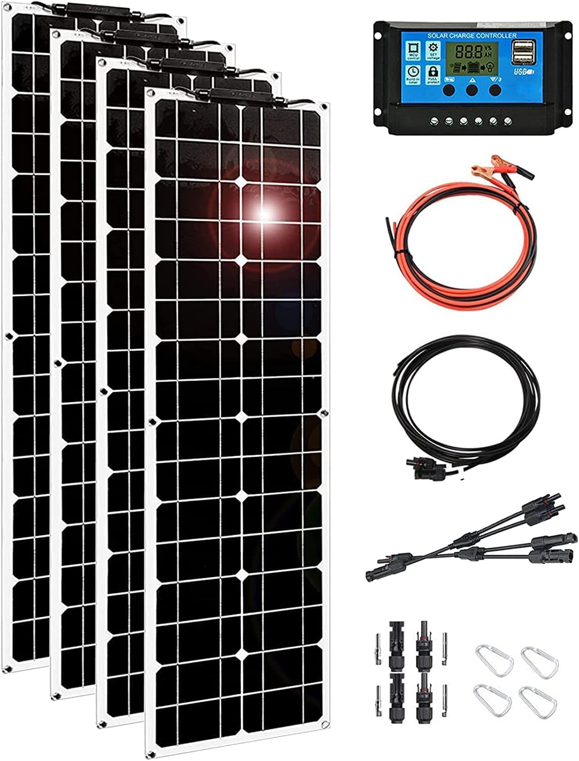 800 Watt Flexible Solar Panel, 4×200W Monocrystalline Bendable High-Efficiency Solar Battery Panel for Home Camper RV Boat and Car Uneven Surfaces
