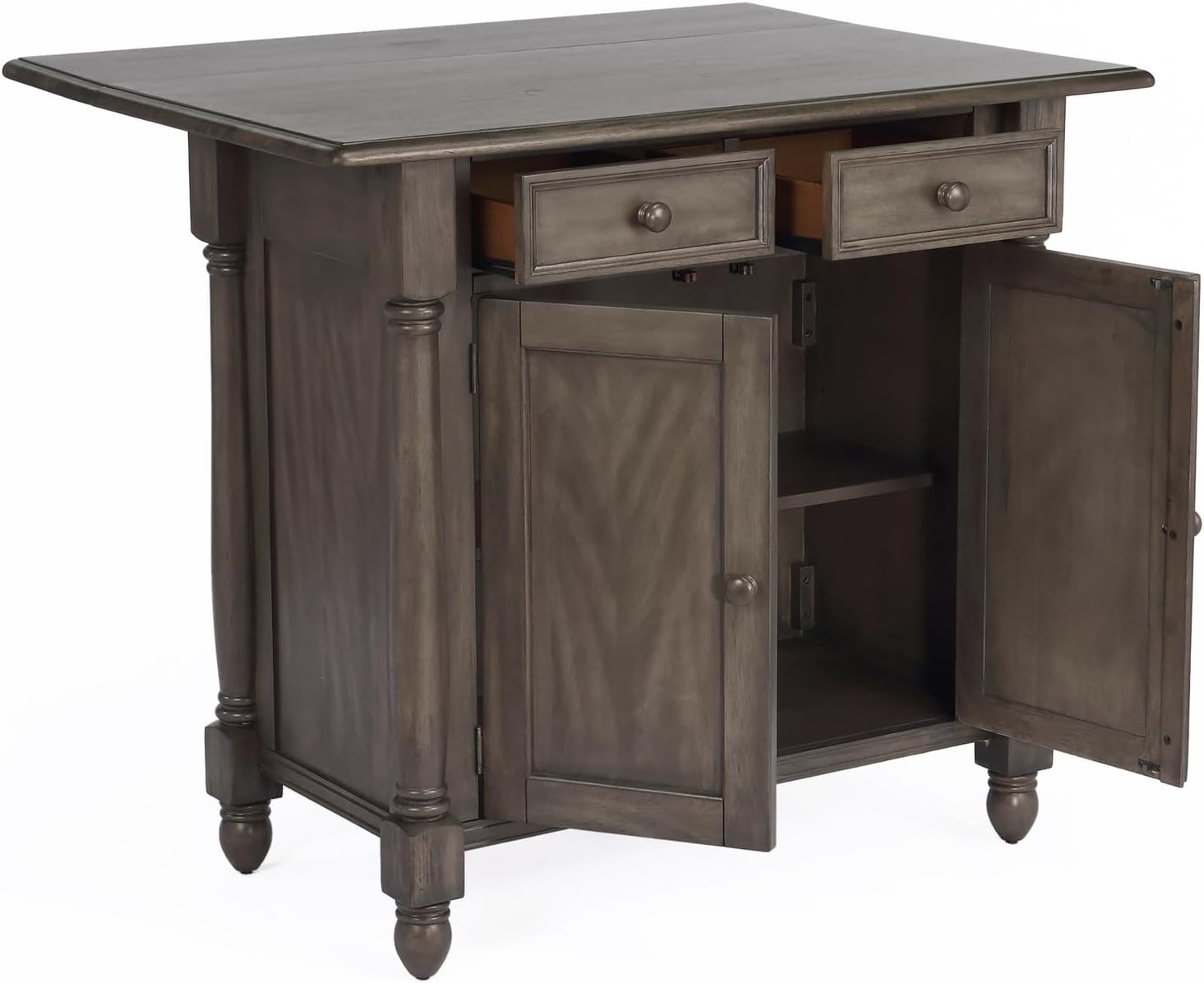 Expandable Drop Leaf Kitchen Island Set with 2 Stools, Drawers and Cabinet