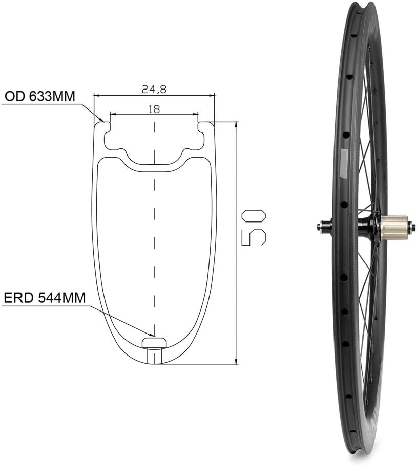 ICAN Carbon Wheels Alpha 50 700C Road Bike Wheelset Rim Brake Clincher Tubeless Ready 20/24