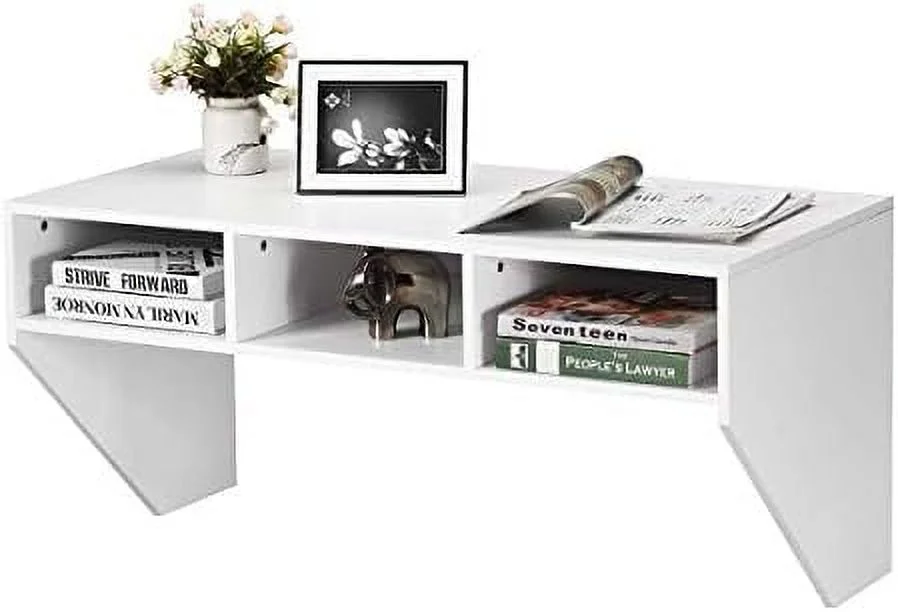 HJZBNONE Wall Mounted Desk Floating Computer Desk  Writing Study Table W/3  Shelves  Laptop PC Table for Living Room  Bedroom  Office (Black)