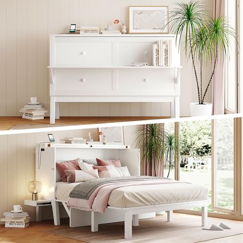 Harper & Bright Designs Queen Size Murphy Bed Wall Bed with Closet and Storage Drawers
