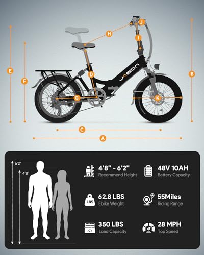 Jasion EB7 2.0/ST Electric Bike for Adults, 1200W Peak Motor 28MPH Max Speed Folding Ebike, 48V 10AH Removable Battery