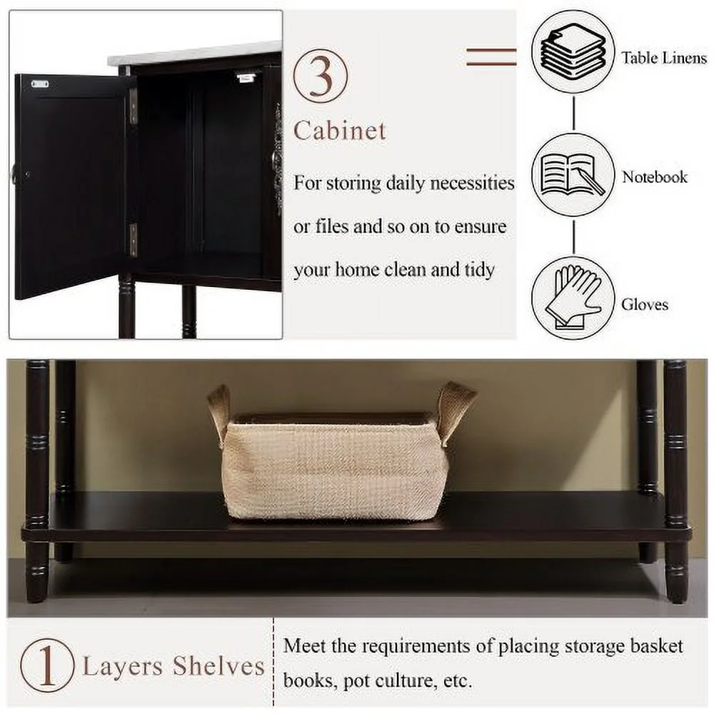 Entryway Table with artificial stone look tabletop , 47'' Farmhouse & Modern Console Table with Storage