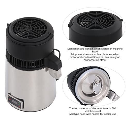 4L Water Distiller, 4L SUS304 Water Distiller, 750W Distilled Water Device, Stainless Steel Water Distiller with Double Button, Filter Cartridges