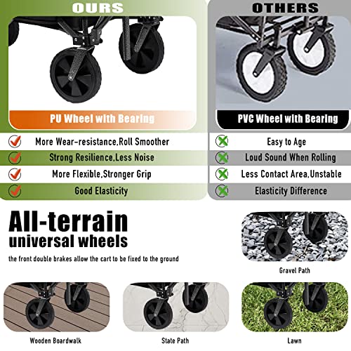 Collapsible Outdoor Utility Wagon with 300 lbs Capacity,Heavy Duty Folding Wagon with Side Pocket