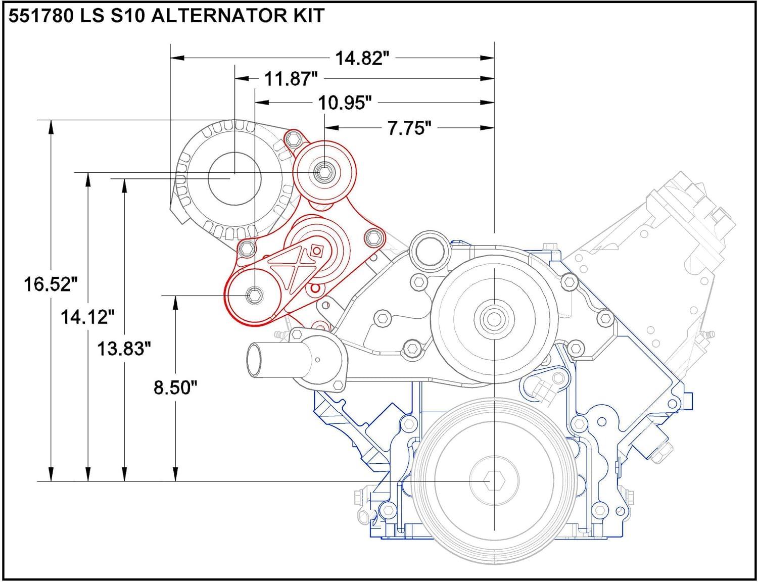 LS1 high mount Alternator Bracket Relocation Engine Billet Aluminum Compatible with Chevy Z28 Firebird Trans am WS6 GTO LS1 LS2 LS6 LSX 5.7L 6.0L