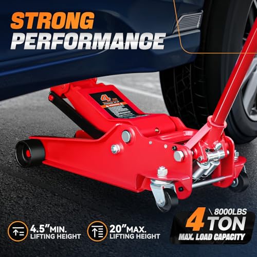 Auto Dynasty 4 Ton Low Profile Floor Jack, Heavy Duty Steel Hydraulic Car Jack with Dual Pistons Quick Lift Pump, Hydraulic Racing Floor Jack