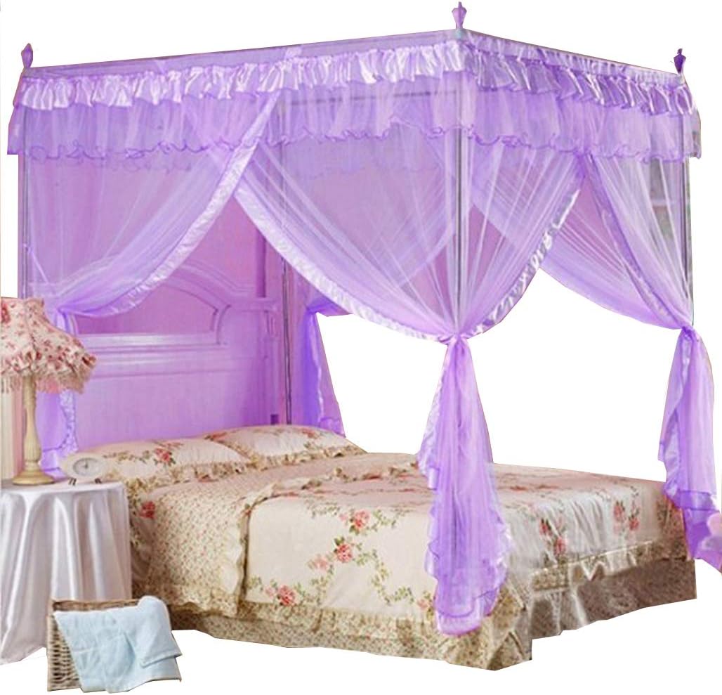 Mengersi Black Canopy Bed Curtains Queen Size, Royal Luxurious Cozy Drapes Netting- Elegant Bed Sheer Bedroom Decoration Accessories for Adults