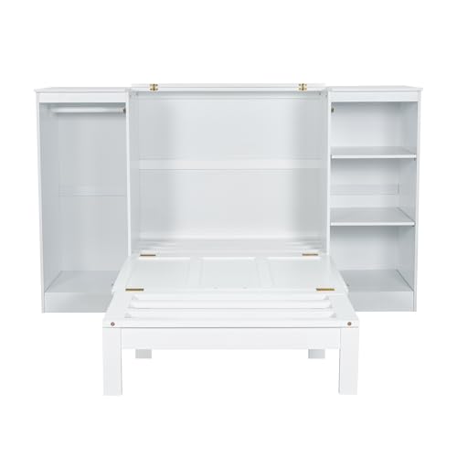 Harper & Bright Designs Full Size Murphy Bed Cabinet Wall Bed, Solid Pine Murphy Bed Chest with USB Ports
