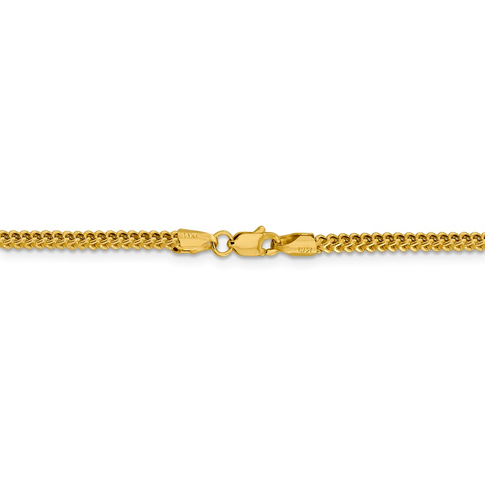 Real 14kt Yellow Gold 2.2mm Semi-Solid Franco Chain; 20 inch; Lobster Clasp; for Adults and Teens; for Women and Men