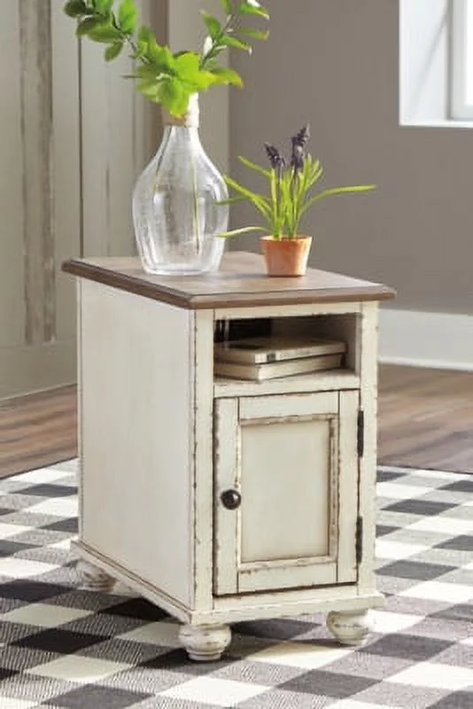 Signature Design by Ashley Traditional Realyn Chairside End Table  White/Brown