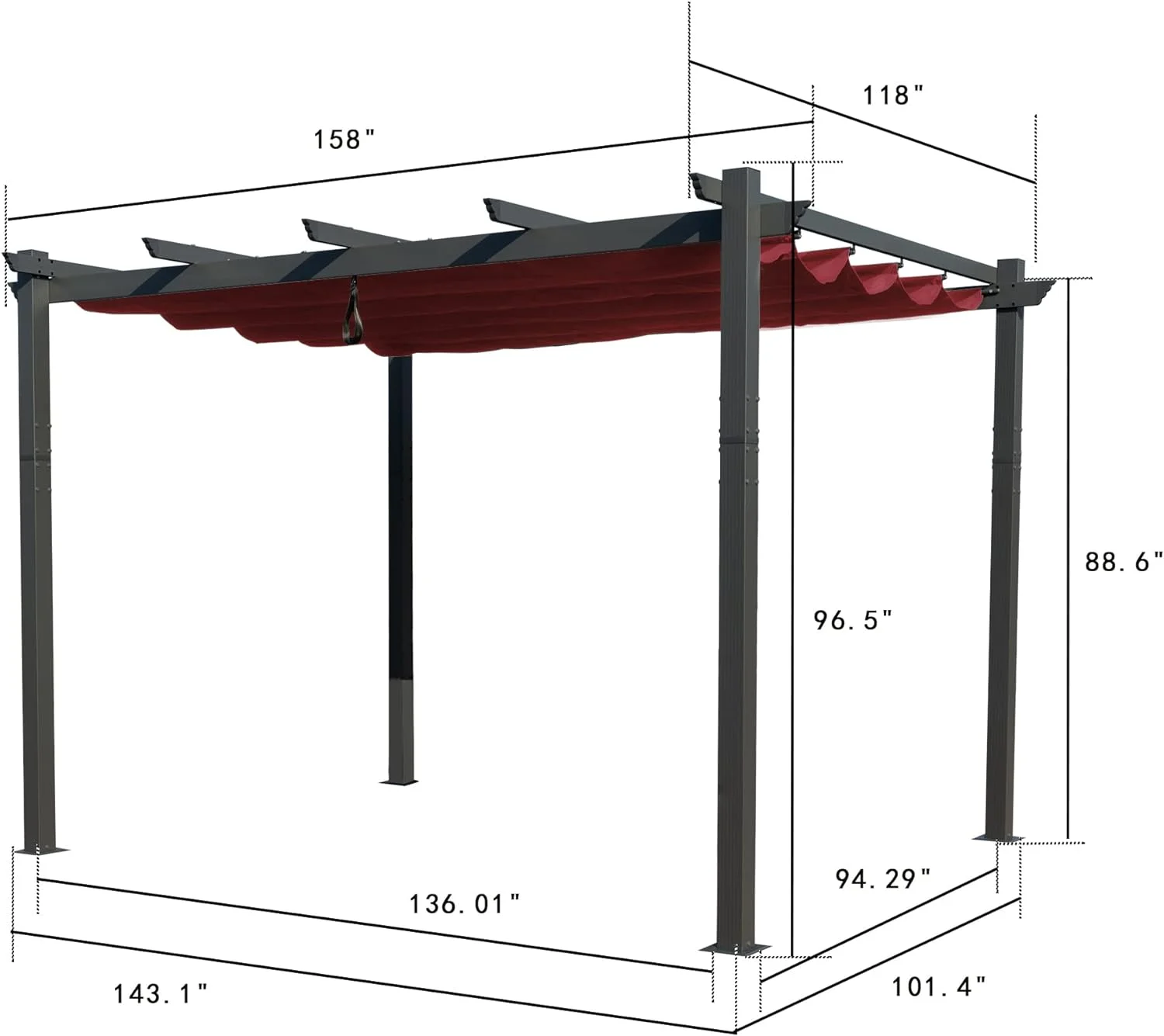 Kozyard Morgan Outdoor Extra-Large Gray Aluminum Frame Pergola with Sunshade Canopy (10' x 13', Burgundy)