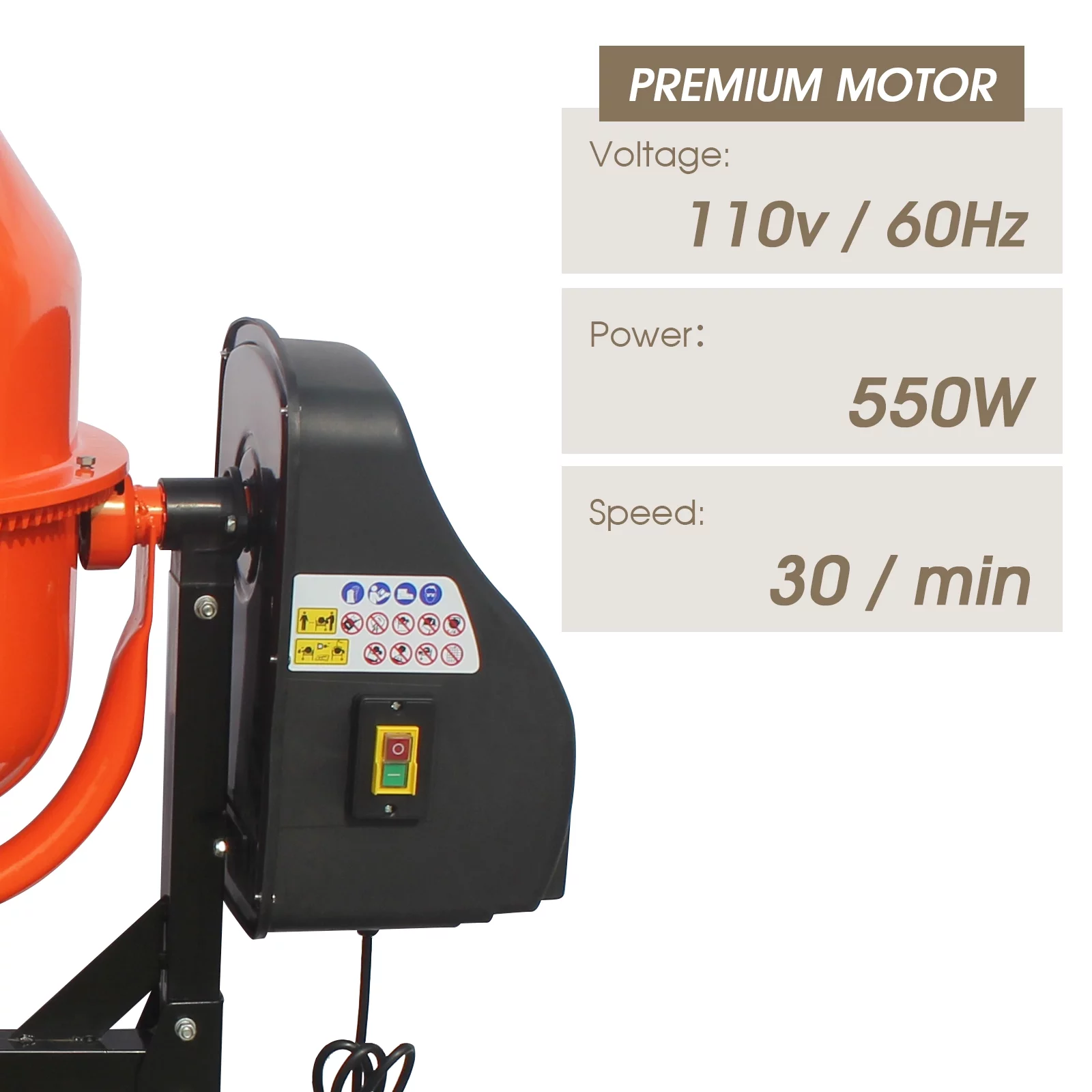 Oarlike 4/5HP Electric Concrete Cement Mixer 5 Cu Ft Mortar Mixing Stucco Seeds Portable Barrow Machine - Radiant Selections