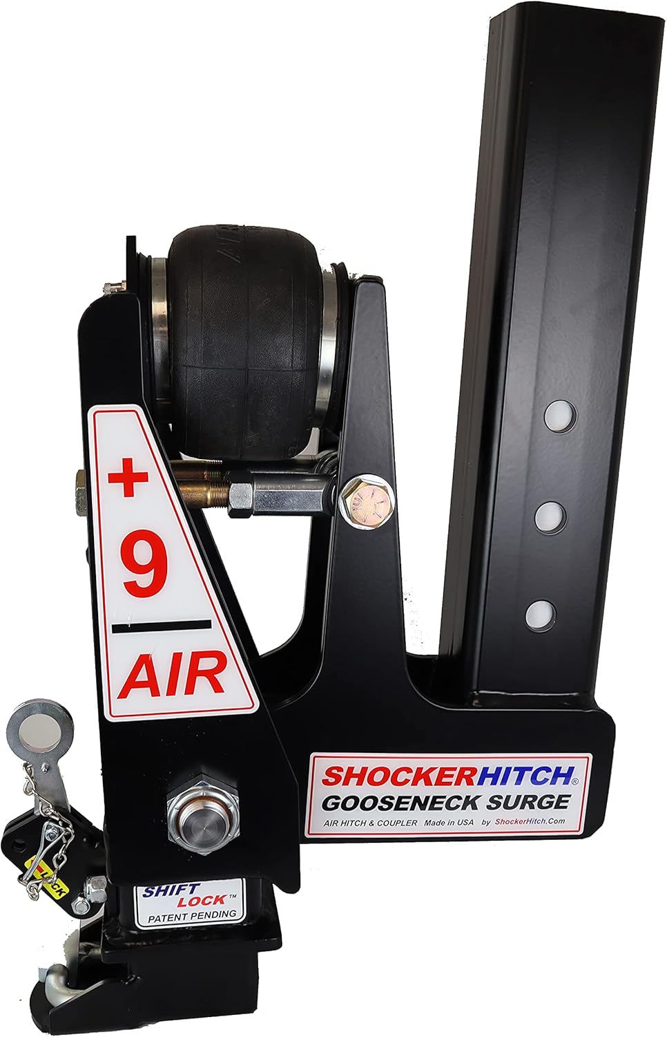 Shocker Gooseneck Air Hitch & Coupler for Millennium Trailers, Square 4" Straight Pin 30K Coupler 9" Offset