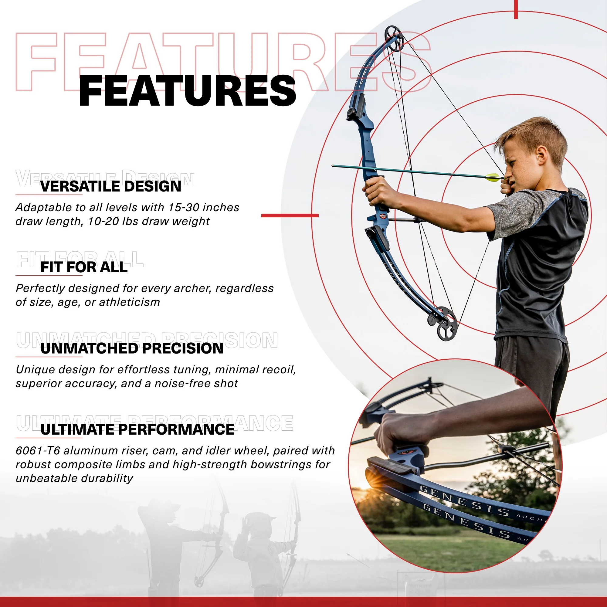 Genesis Original Archery Compound Bow Adjustable Size,Left Hand,Carbon